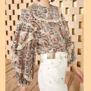 Ulla Johnson Edith Floral Ruffle Peasant Blouse Cottagecore  Boho Size 4